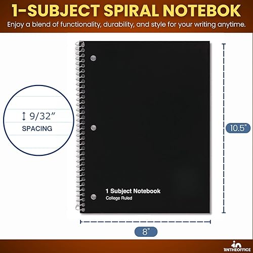 Miniatura 2 de 1InTheOffice Cuaderno de espiral con rayas universitarias de 8 x 11 pulgadas, cuaderno en espiral, cuadernos de 1 materia, cuadernos de espiral