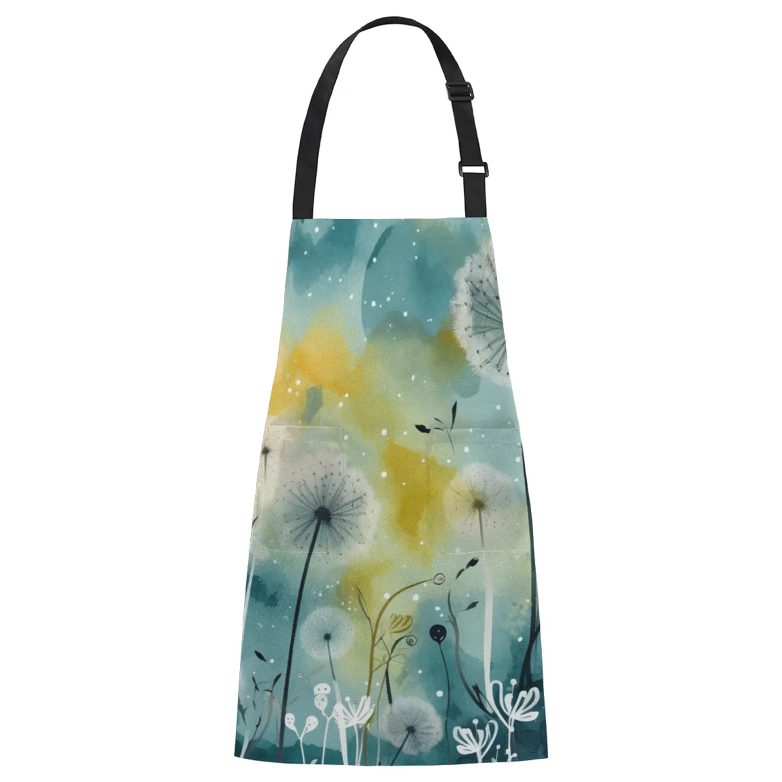 Aglebo Dandelion Flower Watercolor Chef Apron with Pockets Adjustable Shoulder Strap Waterproof Cooking Apron for Kitchen Baking Gardening Pottery Painting