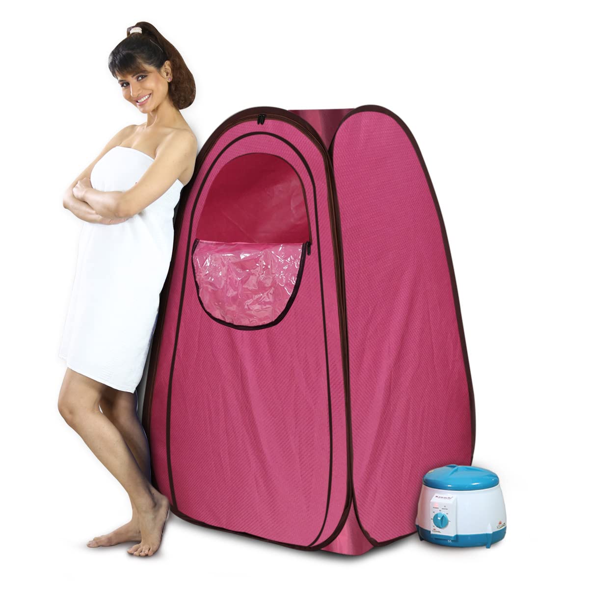Kawachi Portable Steam Sauna Bath for Home, Full Body Personal Sauna, 1.5L 750W Steam Generator, 60 Minute Timer (Baby Pink) 1