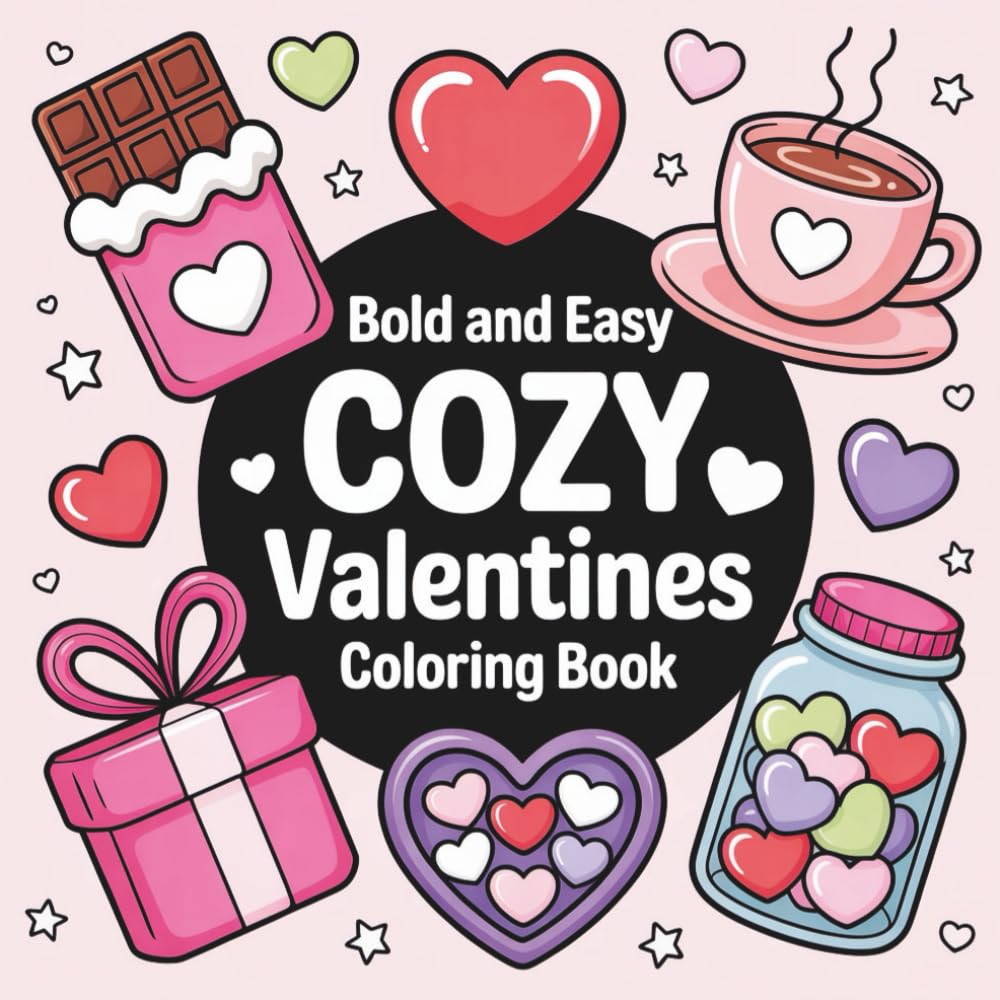 Bold and Easy Cozy Valentines Coloring Book: 40 Relaxing Valentine’s Day Coloring Pages for Women and Teens