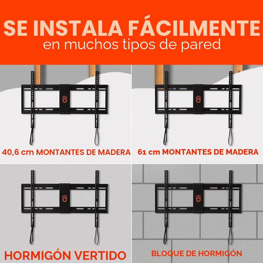 ECHOGEAR SlimView - Soporte Fijo de Pared para TV de Perfil bajo para televisores de hasta 80 Pulgadas, sostiene tu Solo 1.25 Pulgadas del Sistema de Bloqueo de Cuerda de tracción, fácil Acceso por