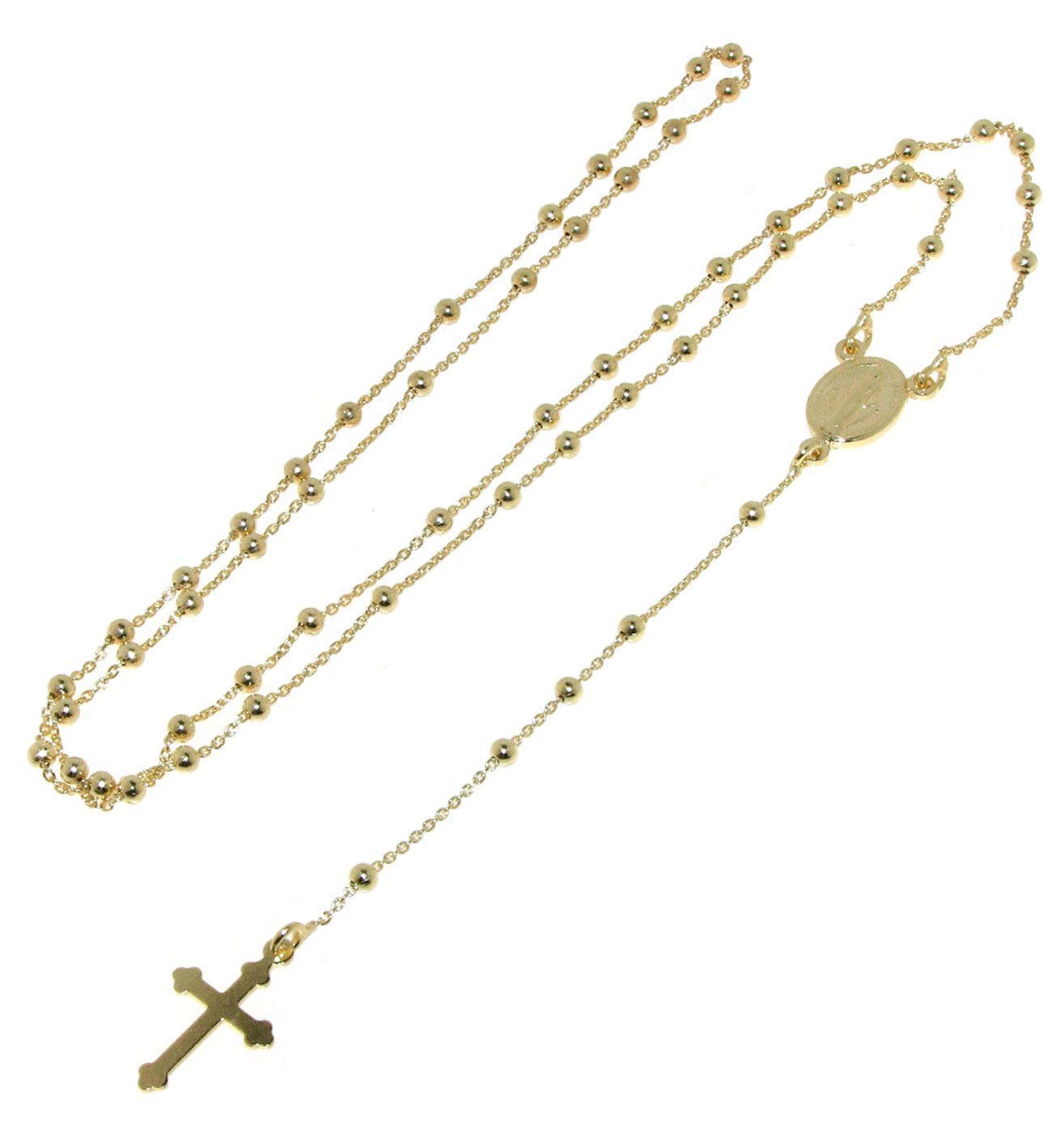 Linea Italia Gioielli - Collana a Rosario In Argento 925 Placcato Oro con Croce e Medaglietta Madonna - Made in Italy