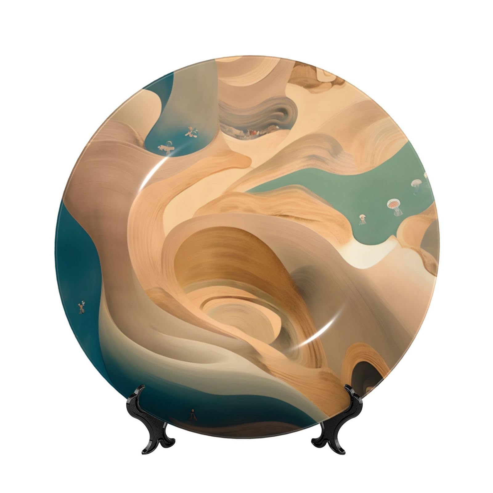 SXZVVBN Dunhuang Mystery Bone China Decorative Plate Art with Stand Removable Adhesive Hanging for Home Office 7in