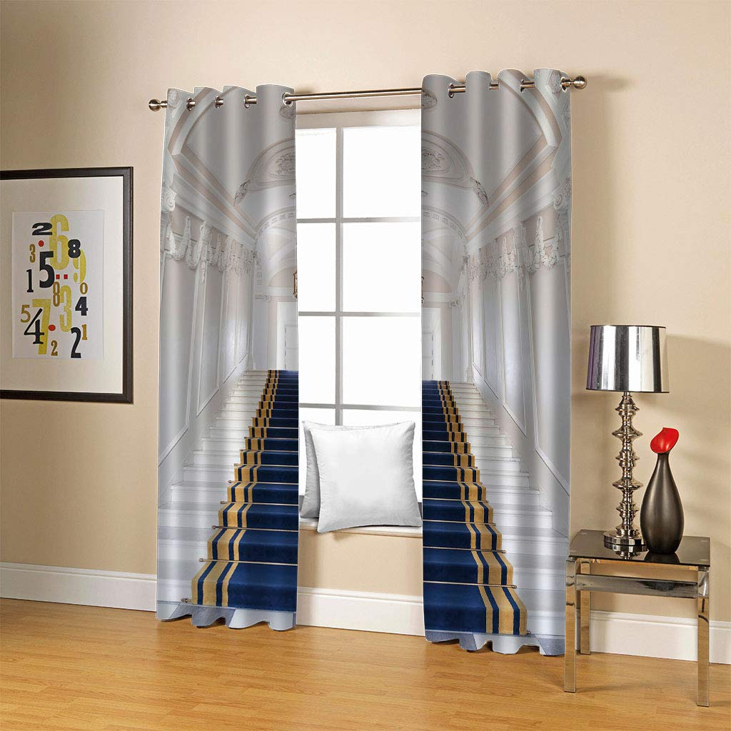MAYNUO Blickdichte Vorhänge Mit Motiv 3D Blaue Teppich-Treppe Kinder Gardinen Blickdicht Ösen Gardine Thermo 264x214 cm Schlafzimmer Kinderzimmer Vorhänge Dekoratives Muster, Verdunklungsvorhänge