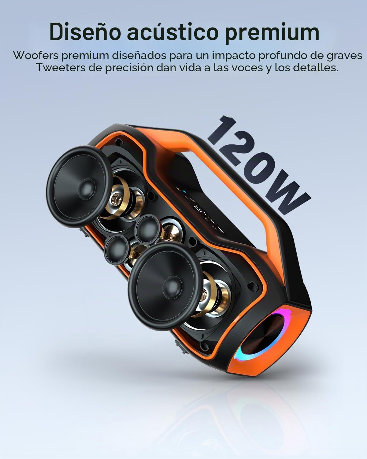 Altavoz Bluetooth Potente Portátil Mejores Altavoces Exterior Potencia pico de 200W, Resistencia Al agua IP65, 2 * Subwoofer Aumentar Apoyo DSP/TWS/AUX/TF/BT5.4 Adecuado Para Fiestas, Playas y Camping