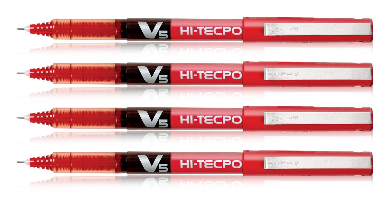 019574 Hi-Tecpoint V5 Pen (Red - Pack of 4)