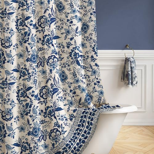 NDDYCU Blue Vintage Floral Shower Curtain, Toile Cottagecore Boho Shower