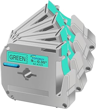 4 PK MK721 Label Tape Compatible for Ptouch M Tape M-K721S M721 MK721 M-721 9mm 0.35 Inch Black on Green for PT-45 PT-55 PT-65 PT-70 PT-75 PT-85 Label Makers