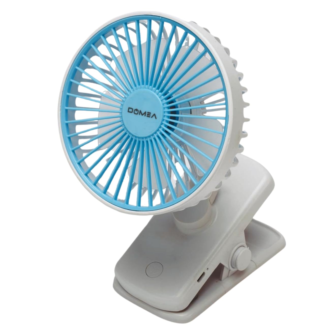 DOMEA Rechargeable Clip Fan | Mini Table Fan With 3 Speed Mode | 180 Degree Turning & 90 Degree Head Swivel | 1500mAh Battery With 5 Hours Working | USB AC-Type Charger | 5 Inch, Portable, 4 Watts