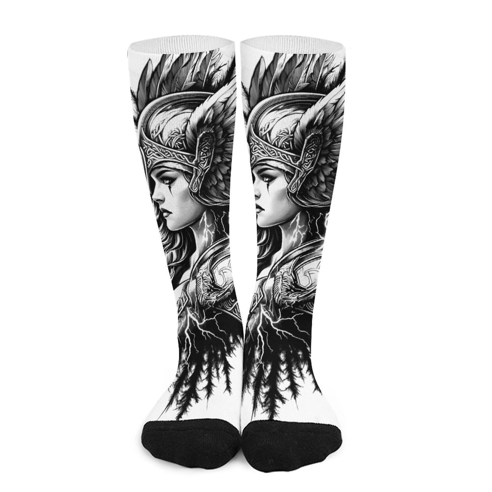 Calzini Vichinghi Unisex, Stampa Lupo Valkyrie e Vegvisir, Casual, Comodi e Traspiranti
