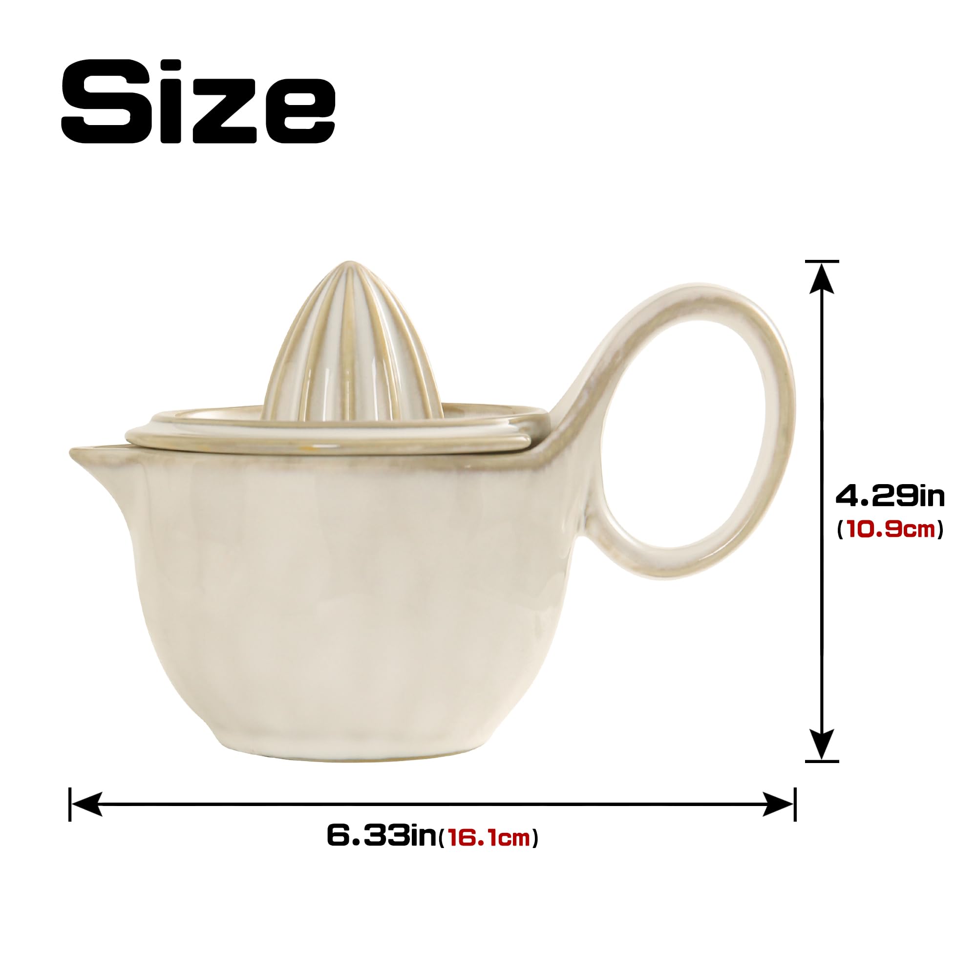 Spremiagrumi manuale in ceramica, spremiagrumi e arance, spremiagrumi manuale con tazza da 230 ml, coperchio con colino, beccuccio, manico, lavabile in lavastoviglie, facile da pulire (bianco)