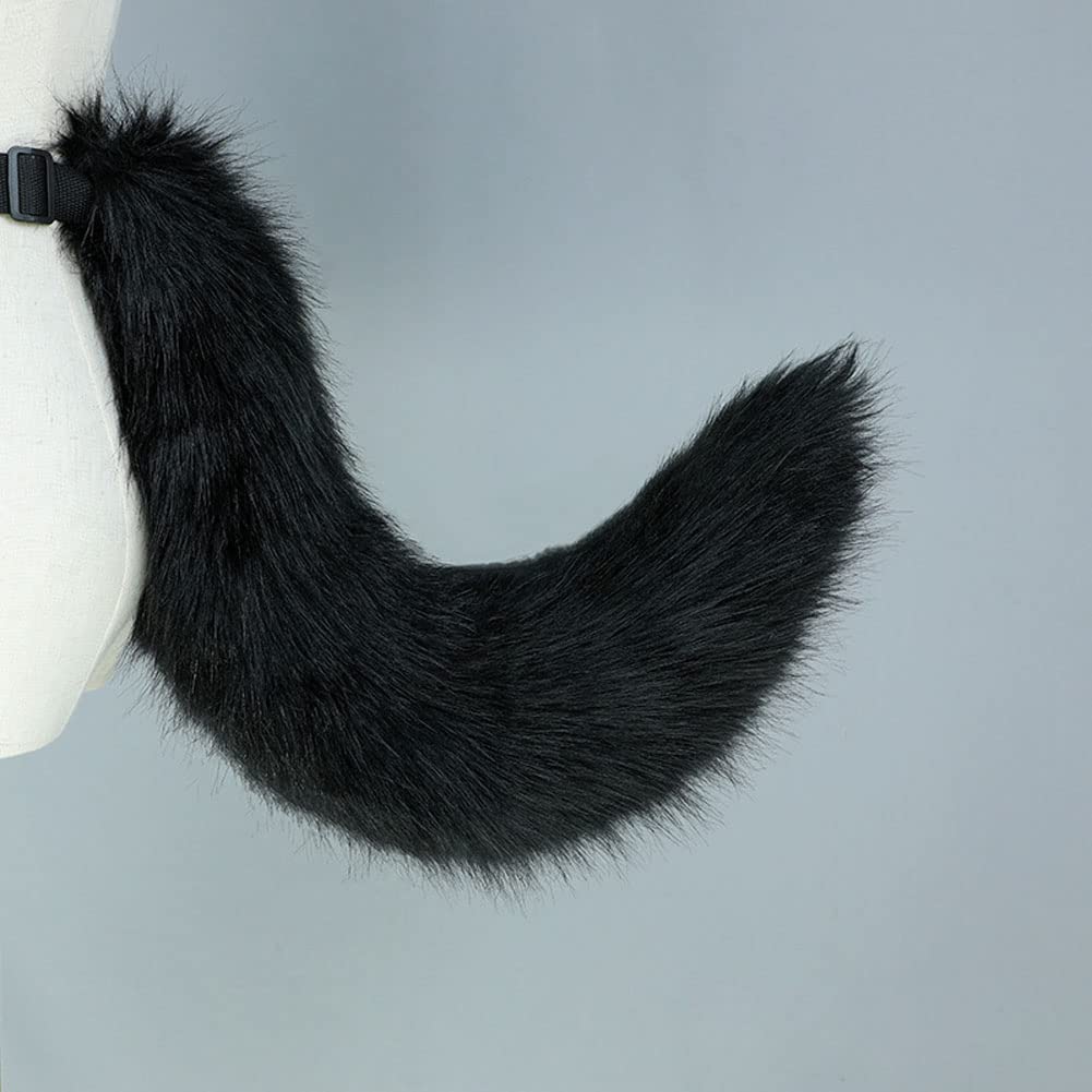 Camelliass Fluffy Faux Fur Fox Tail Fancy Dress Animal Tail Cosplay Anime Dress Up Party Costume Accessories (Black) - Image 2