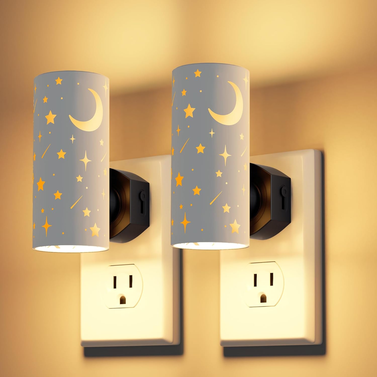 LED Night Lights Plug into Wall, 2-Pack 3000K Bright Plug in Nightlights, Dusk-to-Dawn, Dimmable 0-100LM, Auto-On/Off, Home Decor for Bedroom, Bathroom, Hallway, Kitchen, Black Butterfly