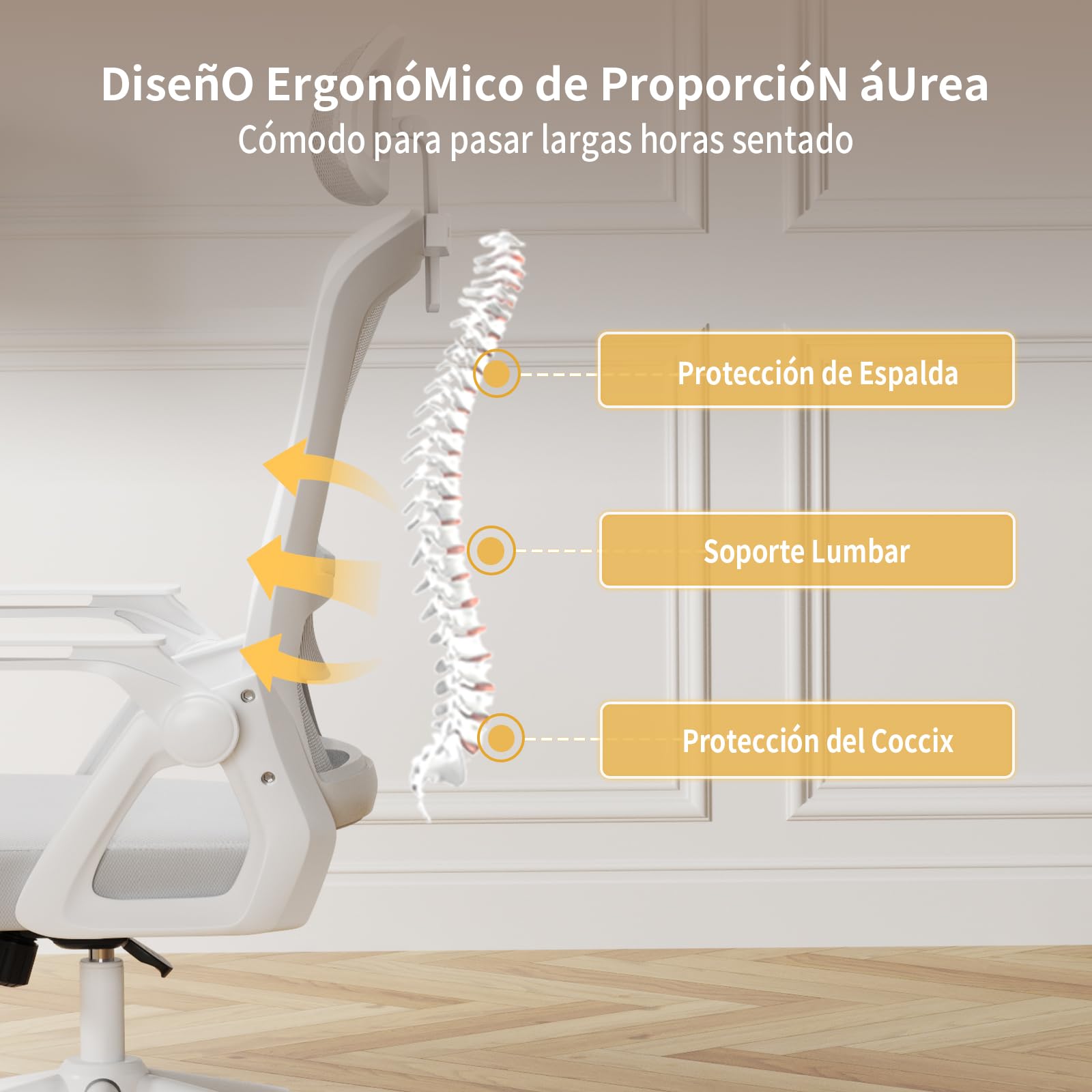 naspaluro Silla Oficina Ergonómica, Silla Escritorio con Reposacabezas | Reposabrazos Abatibles, Asiento Transpirable de Malla, Silla Giratoria para Ordenador, Homeoffice y Gaming Gris