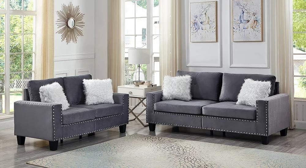 Bolnisi 2 Pieces Sofa Set Upholstered in Grey Velvet