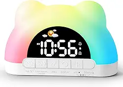 Hournor Despertador Infantil, Despertador Ok Para Acordar Para Crianças, Relógio De Treinamento Para Dormir Para Crianças Pequenas Com Luz Noturna De 12 Cores Para Quarto, Máquina De Som, Presente D