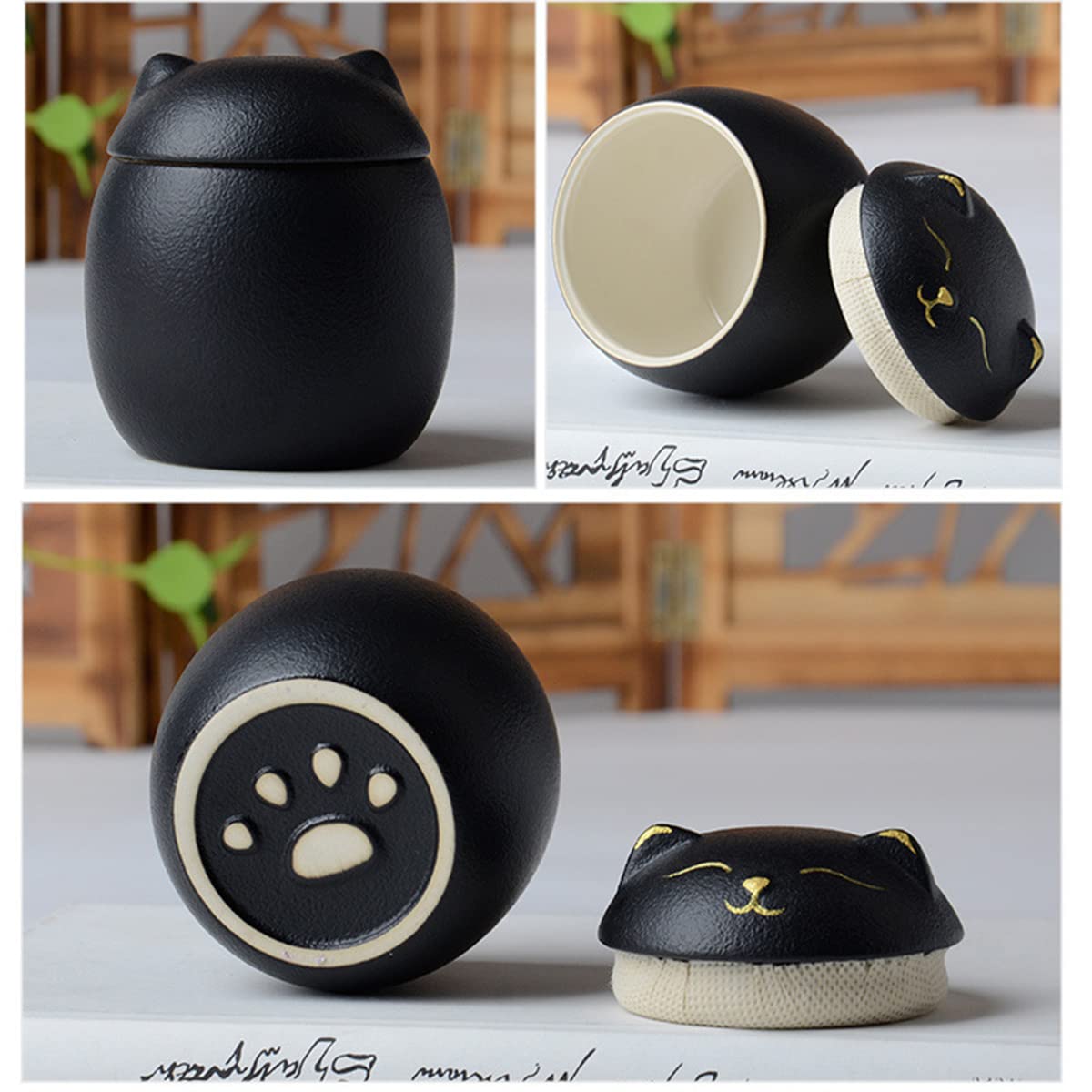 Urna para Cenizas de Gato, Forma de Gato Cremation de Forma Conmemorativa, urnas Decorativos artesanales, para Gato de urna de Gato funerarios,Negro,500ML