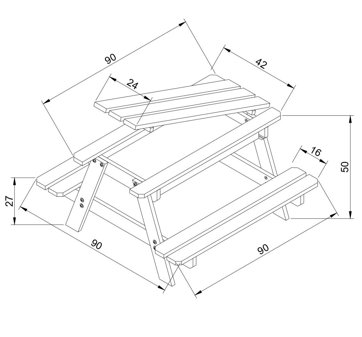 TIMBERA M010-1 Table et Chaise Enfant pour Le Jardin - Salon de Jardin avec Boîte de Rangement - 90x90xH50 cm pour l'Extérieur ou à l'Intérieur