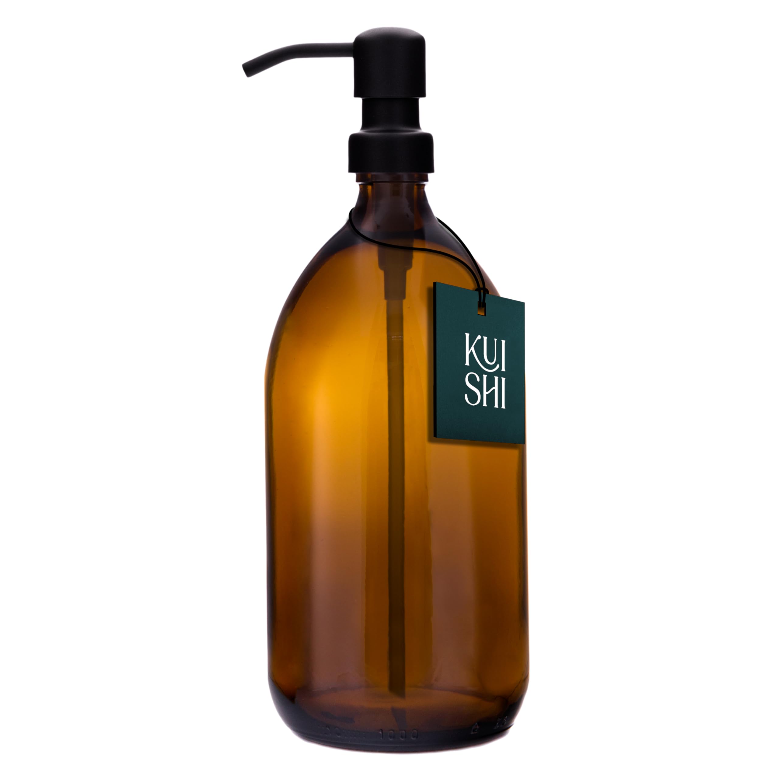 Kuishi Black Glass Soap Dispenser With Stainless Steel Pump - 1000Ml Refillable Bpa-Free Hand Soap Dispenser For Kitchen & Bathroom, Amber