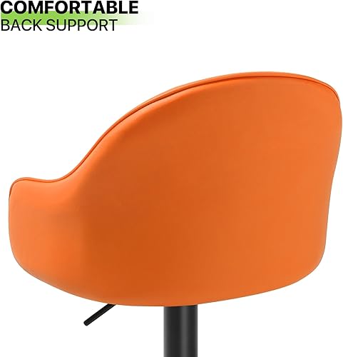 Miniatura 8 de Magshion Juego de 2 taburetes de bar de cuero con respaldo, sillas de bar de altura ajustable para cocina, hogar, bar, sala de estar (naranja) Negro