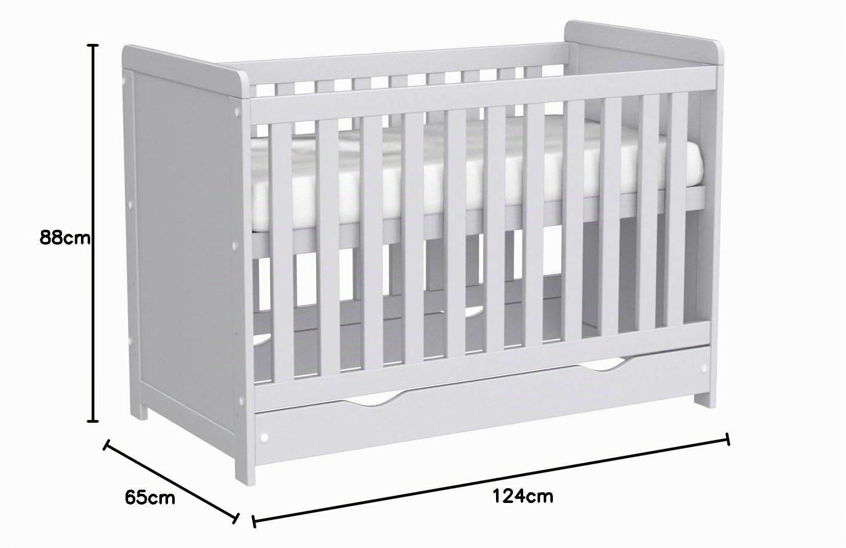 Love For Sleep Cuna Convertible en Cama 120x60 cm Matilda de Madera de Pino con Barrera de Seguridad y Cajón – Cuna-Cama para Bebé, Juego Completo