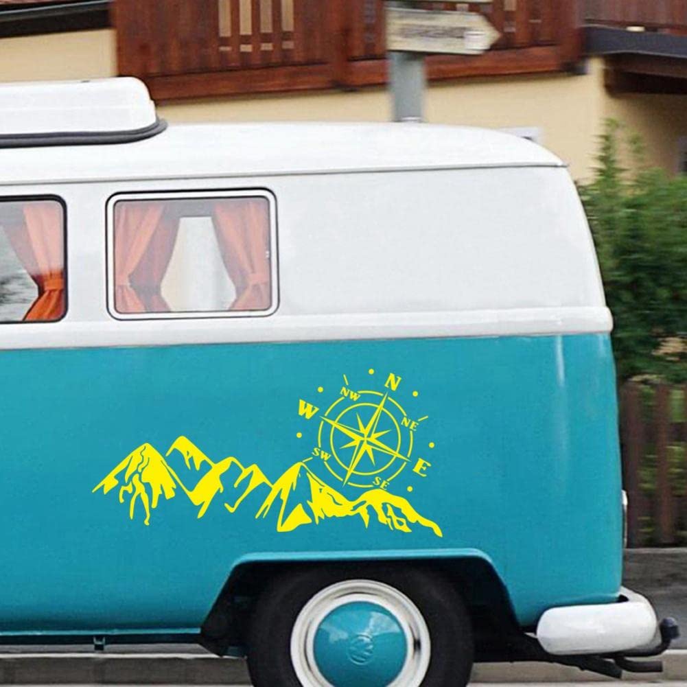 Adesivo Vinile Per Camper Avventura &ndash; Bussola E Montagna &ndash; Grande Formato