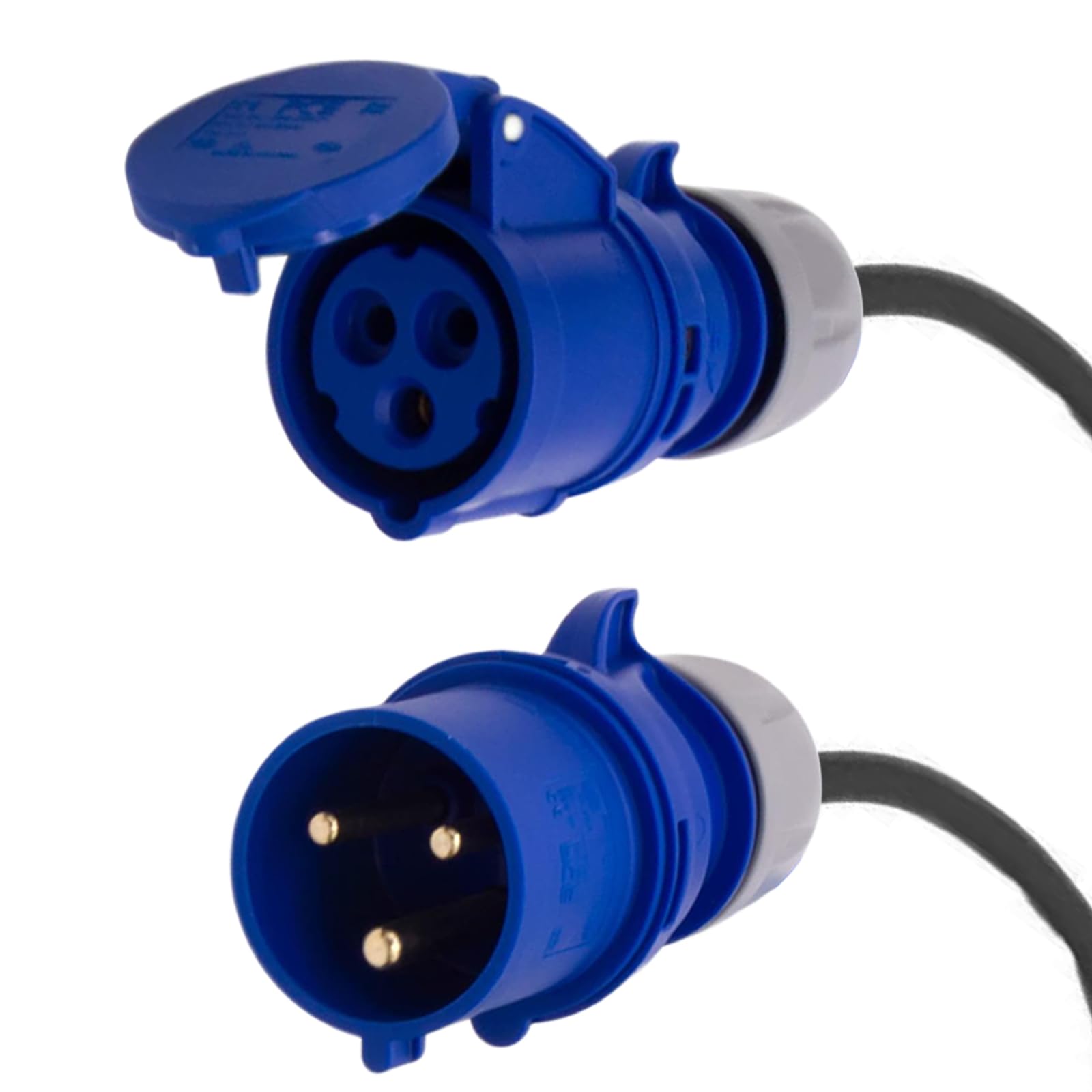 CEE Adapter 32 A na 16 A, 3P z falownikiem fazowym, CEE, adapter prądu silnego 32 A, wtyczka do złącza 16 A, z wyłącznikiem nadmiarowym, przedłużony kabel (niebieski)
