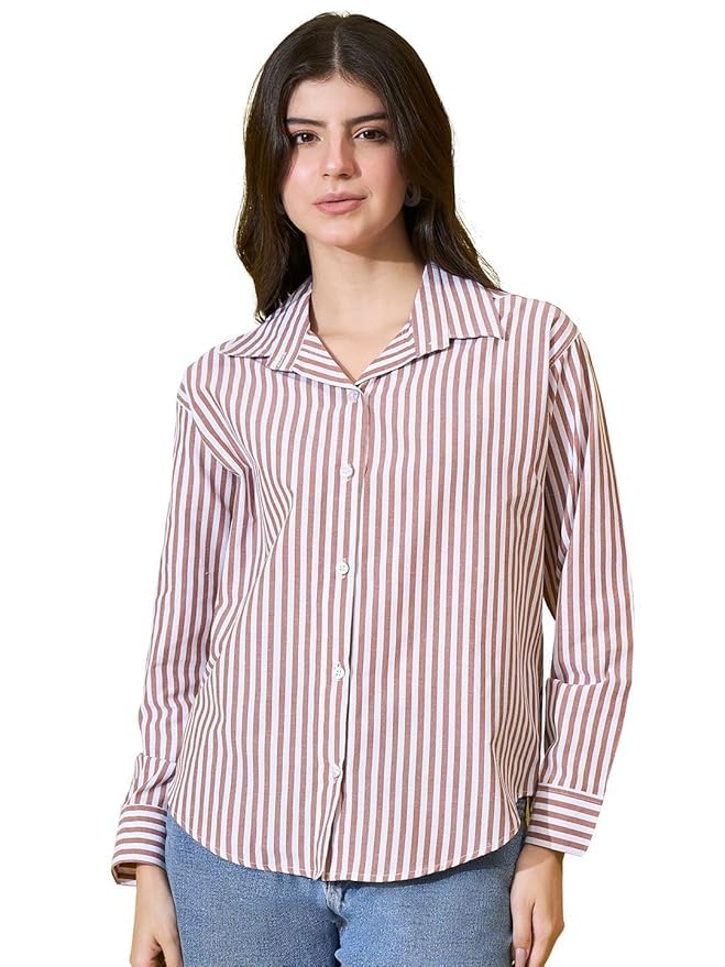 Long Sleeve Button-Down Women’s Cotton Striped Oversized Shirt – Relaxed Fit, Breathable Fabric, Casual Chic Top for Everyday Wear-image-16