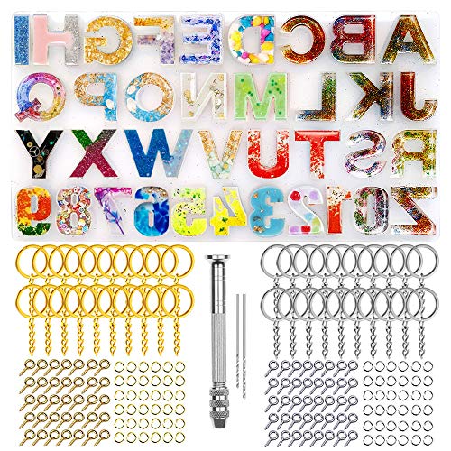 Nupinta 244Pcs Alphabet Silicone Resin Casting Molds Kit Reversed Letters & Numbers Epoxy Casting Molds with Pin Vise Set for DIY Making Keychain/House Number Resin Crafts