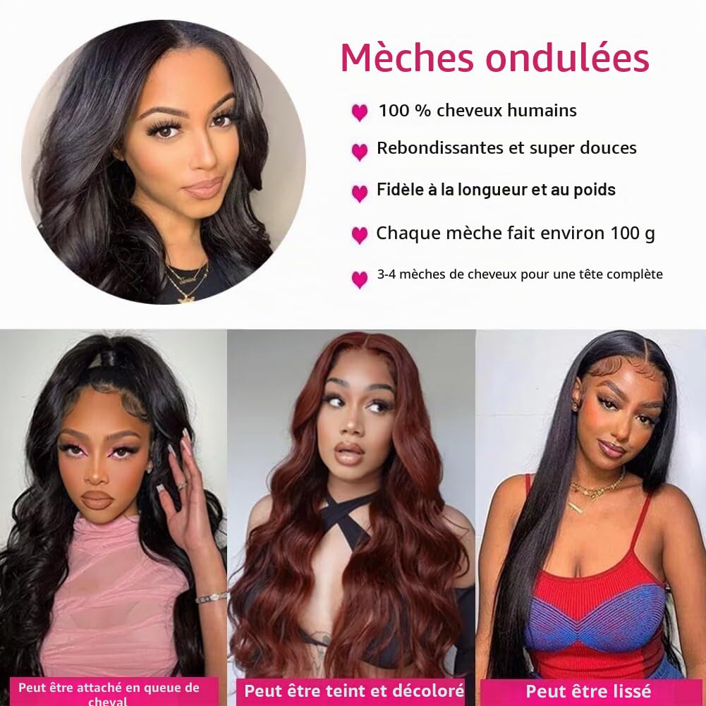 Ladiary Tissage Bresilien en lot 100% Meches Cheveux Naturel Brésilienne Body Wave Hair Bundles Tissage Naturel Couleur 3 faisceaux 14 16 18 pouce tissage bresilien Body Wave Hair Bundles