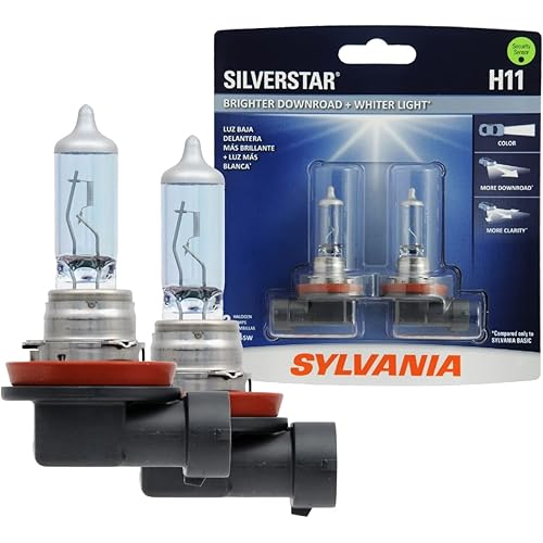 SYLVANIA - H11 SilverStar - High Performance Halogen Headlight Bulb, High Beam, Low Beam and Fog Replacement Bulb, Brighter Downroad with Whiter Light (Contains 2 Bulbs)