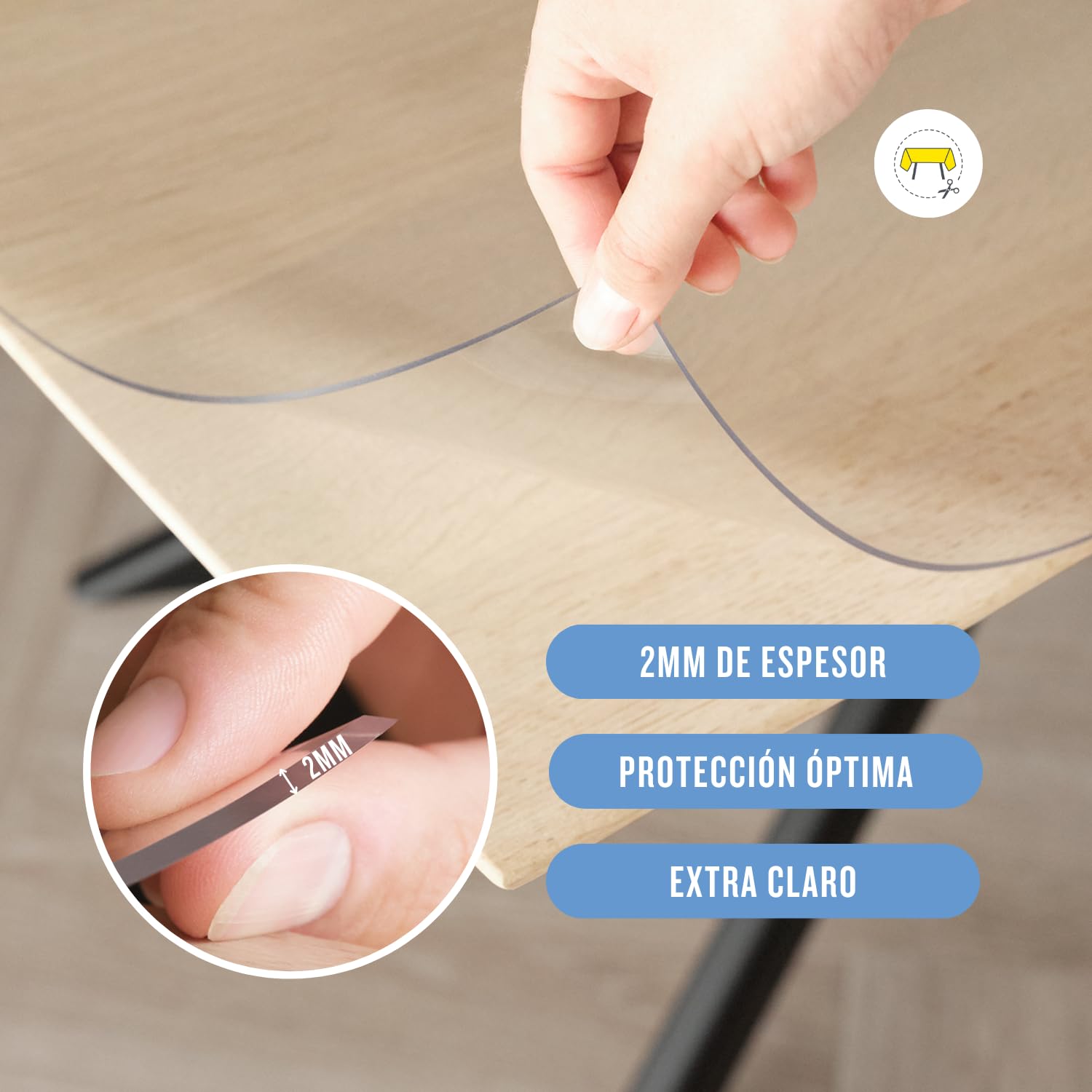 Trente Protector de Mesa Transparente 90 x 140 cm - 2mm - con Borde Oblicuo - Mantel Transparante Antimanchas - Plastico Protector Mesa PVC - Mantel Impermeable - Differentes Tamaños