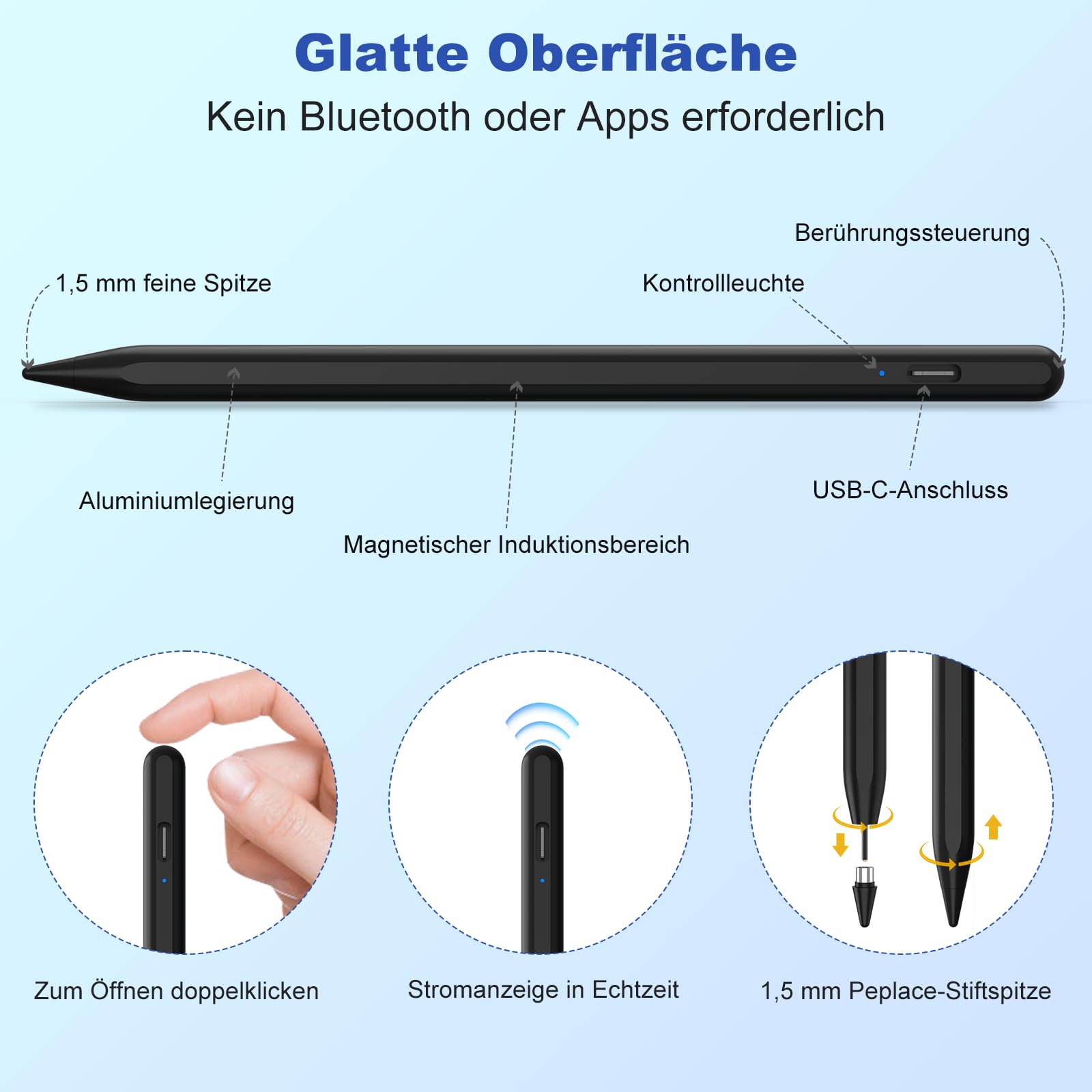 Penna Stylus Tablet Samsung iPhone Lenovo Xiaomi Huawei Android Touch Screen con Sensibilità Inclinazione 3 Punte