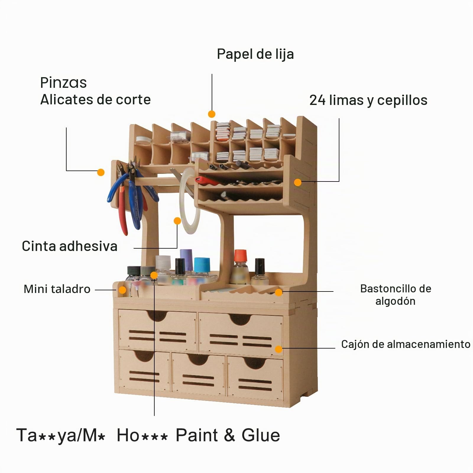 Estantería de plástico para modelismo y pintura, estantería todo en uno para herramientas de modelismo, material MDF, alicates/almacenamiento de pintura, estación de trabajo de montaje GK Plus