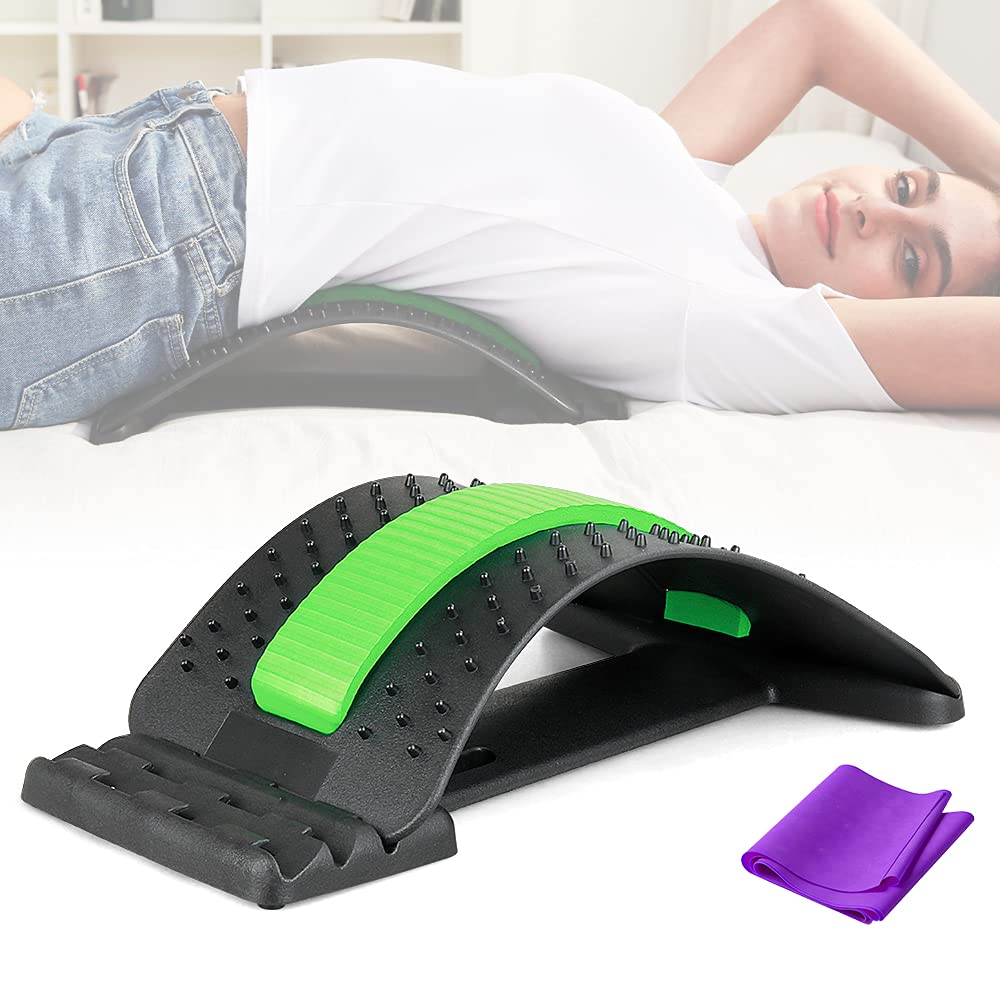 LinkevpBack Stretcher Posture Massager for Back Relaxation Pain Relief, Back Massager Magic Stretcher Fitness Stretch Equipment with One Resistance Band for Fitness, Lumbar Support Relaxation (Green)