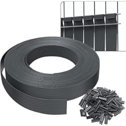 Paneles De Bambú Para Exterior VOUNOT Tiras de Protección Visual de PVC 75 m x 4.7 cm para Valla de Jardín y Valla de Doble Varilla, Protectora de Privacidad con 150 Clips de Fijación, Gris