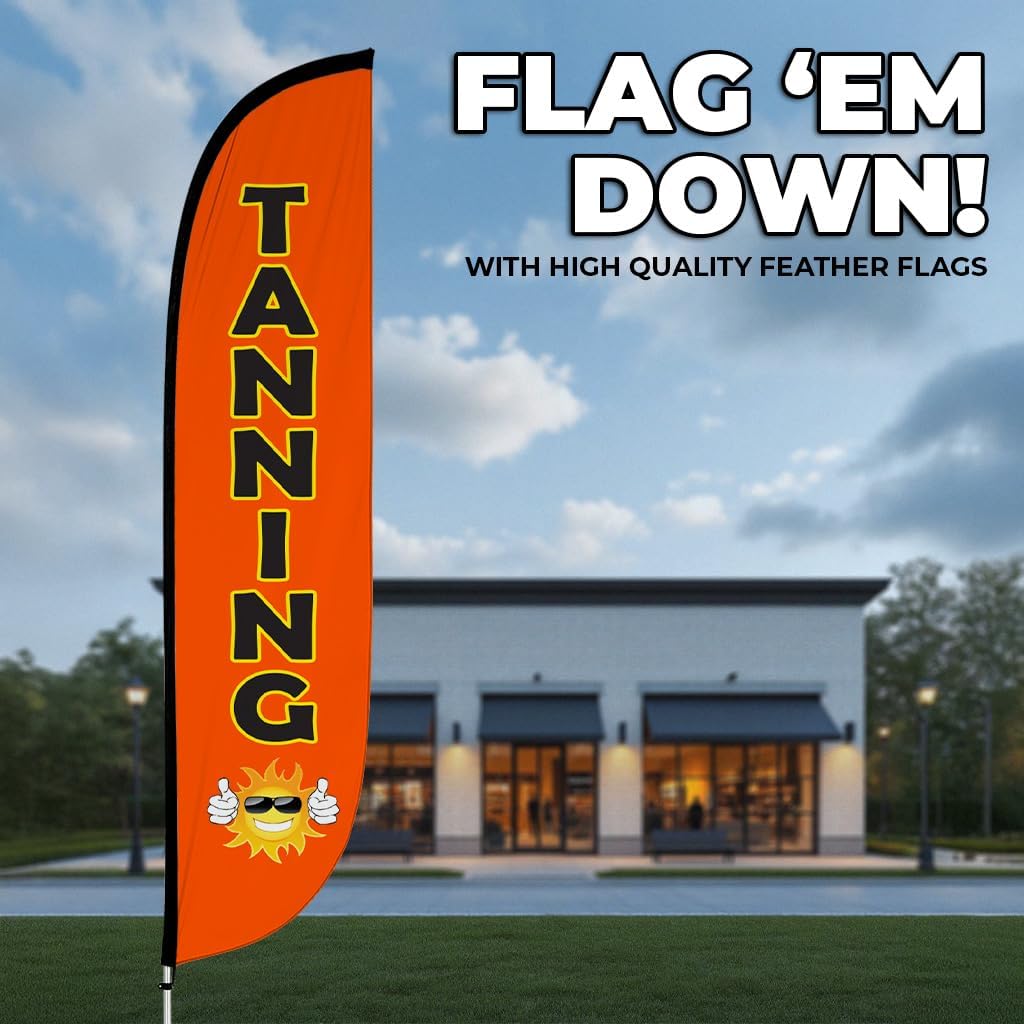 LookOurWay Feather Flag Pole Kit - 12 Feet Tall Advertising Flag Banner with Fiberglass Pole Kit and Ground Spike for Business Promotion - Business Flags - Tanning (10M1200159)