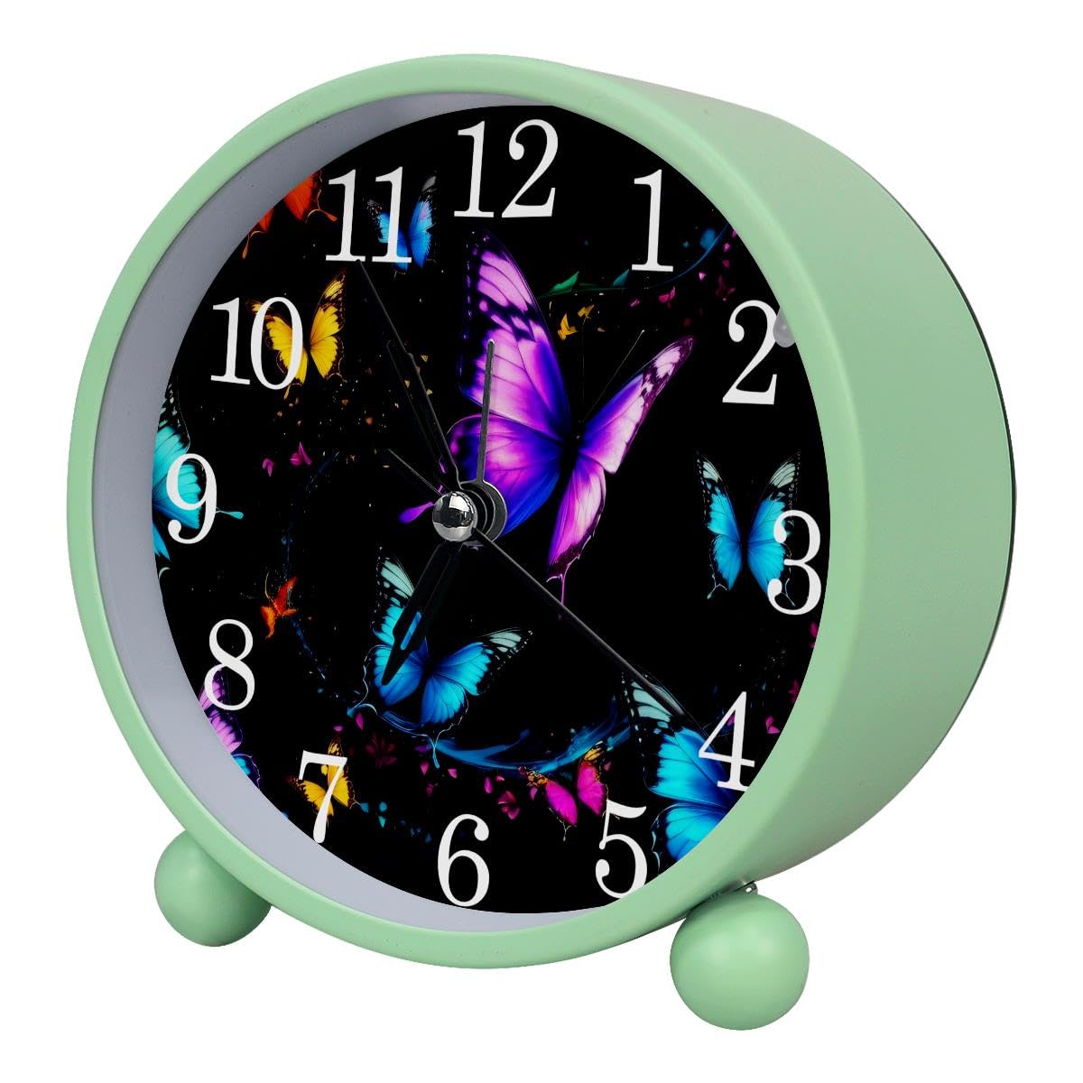 Luoweisi Alarm Clock Neon Butterflies, Silent Non-Ticking with Night Light