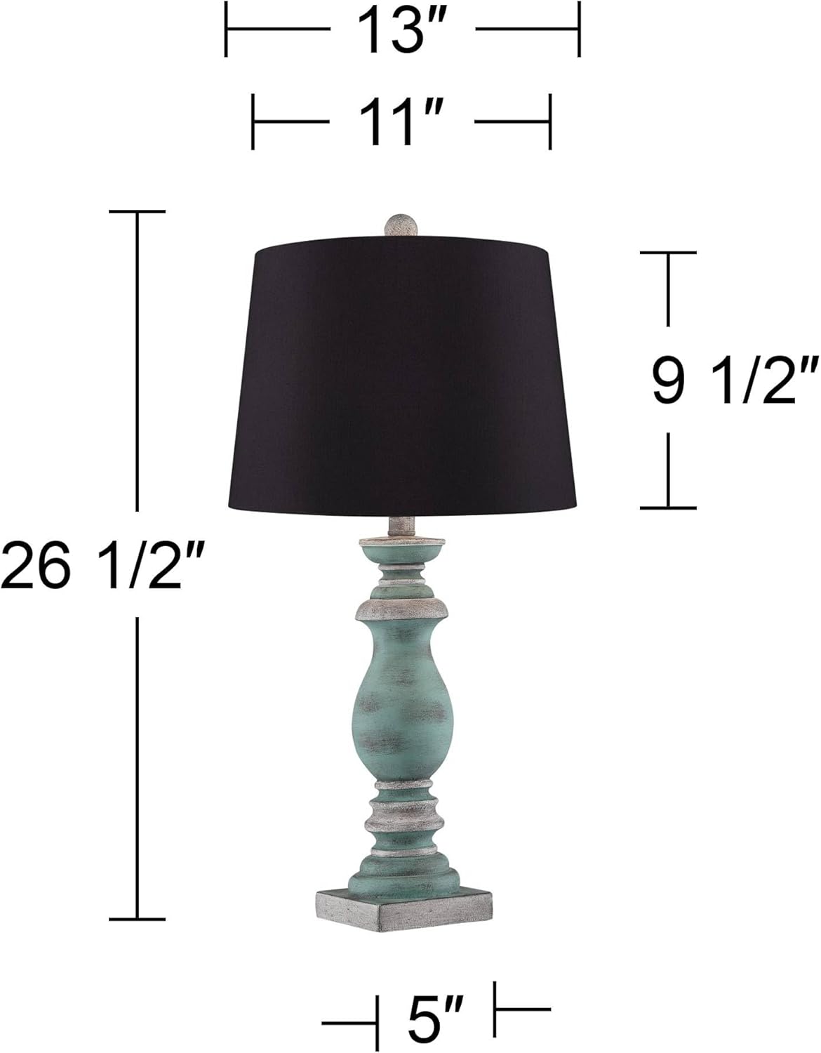 Regency Hill Patsy Rustic Farmhouse Table Lamps 26 1/2" Tall Set of 2 Blue Gray Washed Candlestick Black Faux Silk Drum Shade for Bedroom Living Room House Home Bedside Nightstand Office