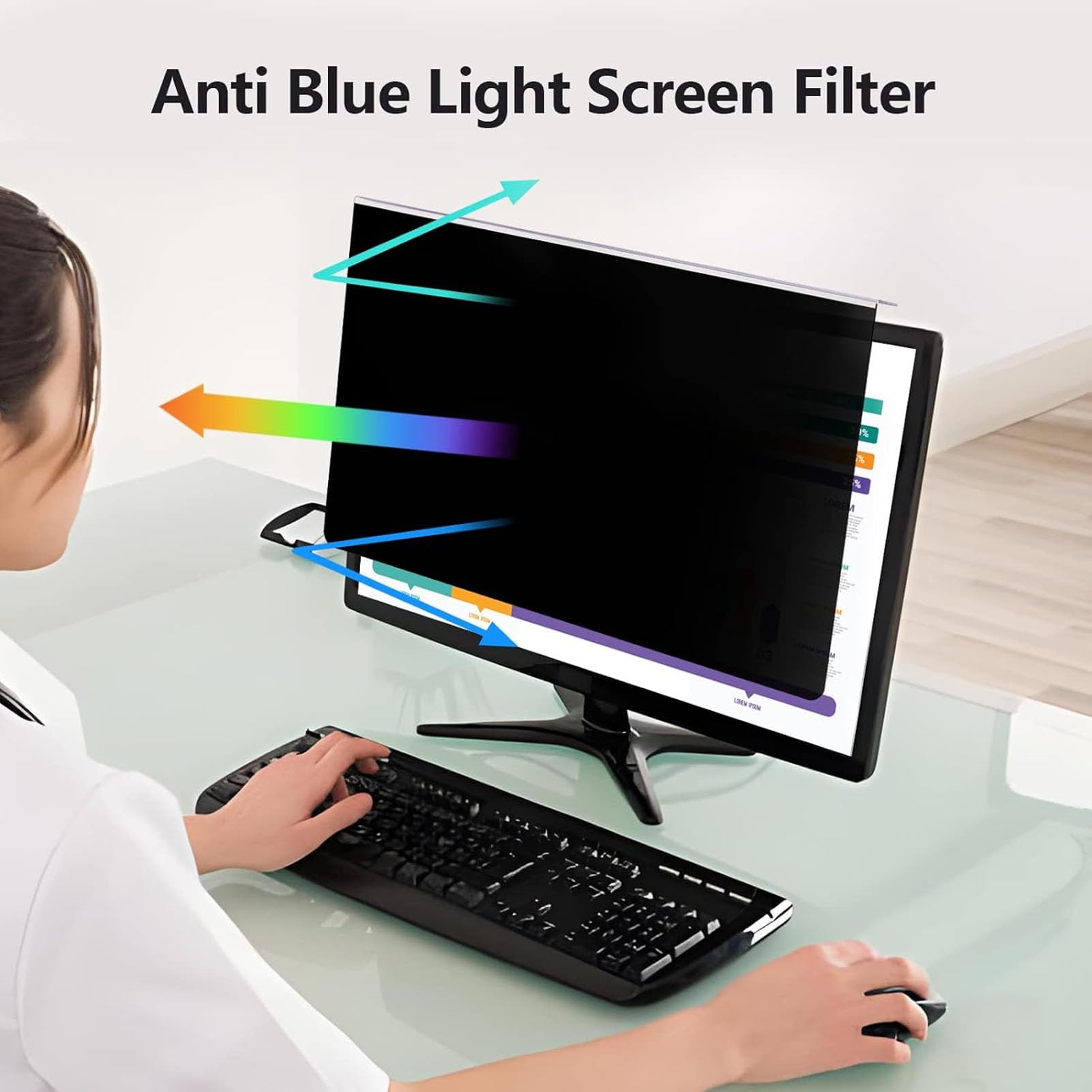 Fockety Filtro per schermo per computer da 32 pollici, tipo sospeso Pannello proteggi schermo con rapporto di aspetto 16:9 con blocco della luce blu per monitor widescreen