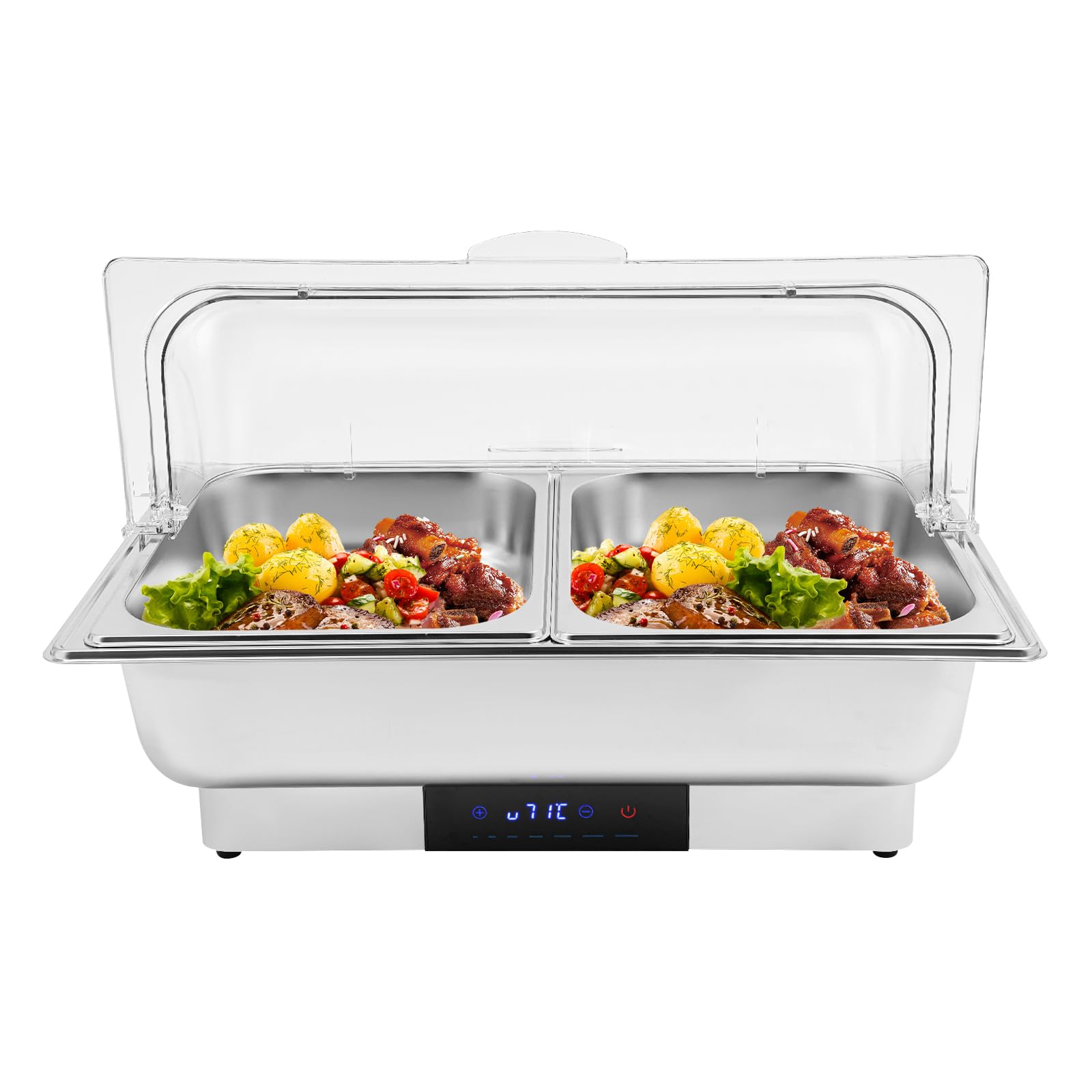 600 W Chafing Dish - Riscaldatore elettrico per buffet, per alimenti con coperchio, con temperatura regolabile da 35 a 90 ℃ (2 x 4,5 l + 9 L)