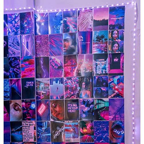 Image of Paper9store Pack Of 50 Aesthetic Wall Collage Kit - 4?6 Inches Self Adhesive Wall Posters For Bedroom, Living Room, Office A6 Size (Purple)