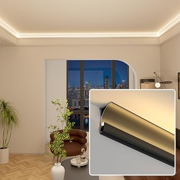 LED Channel Profile with PC Cover, 14m Black Aluminum Slot for Crown Molding & Baseboard Lighting Trim - Ideal for Home, Bar, Theater Decor