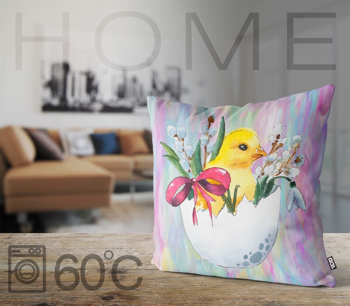 VOID Pulcini pasquali gattino di palma, 80 x 80 cm, federa in poliestere, decorazione pasquale