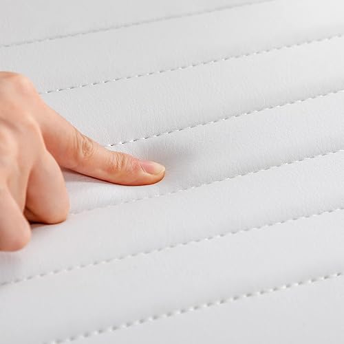 Miniatura 6 de LZAREAL Taburetes de bar de metal juego de 3 taburetes de bar ajustables de altura moderna de piel sintética blanca sin brazos con base cromada para