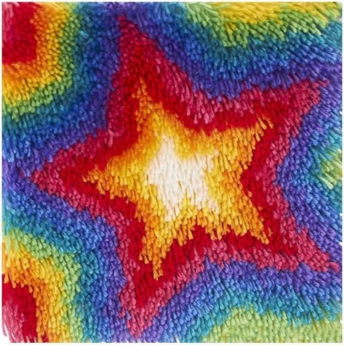 Knüpfhaken-Set für Erwachsene – DIY Handarbeiten, Teppiche und Kissen, Multi-Stern-Regenbogen
