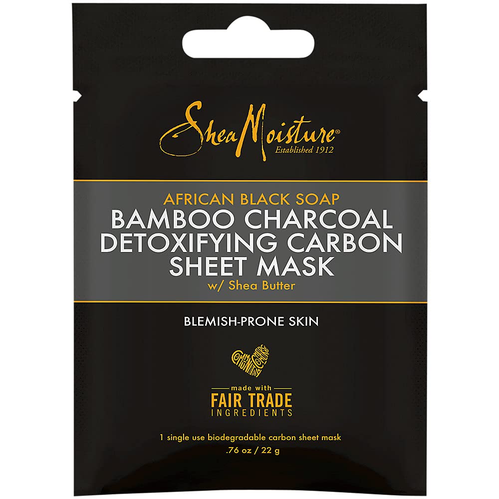 SHEA MOISTURE Afrika Siyah Sabunu ve Bambu Kömürü Detoks Yaprak Maske Tek Kullanımlık