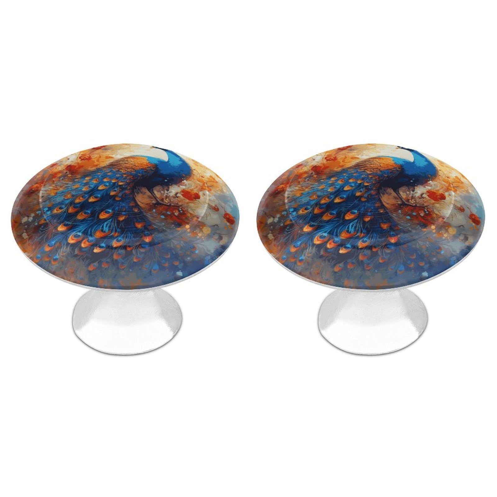 FekiLoot Peacock Cabinet Knobs 2 Pack Stainless Steel Round Dresser Drawer Knobs Kitchen Drawer Hardware Dresser Knob Closet Door Pulls Cabinet Handles for Cupboard Drawer Pulls