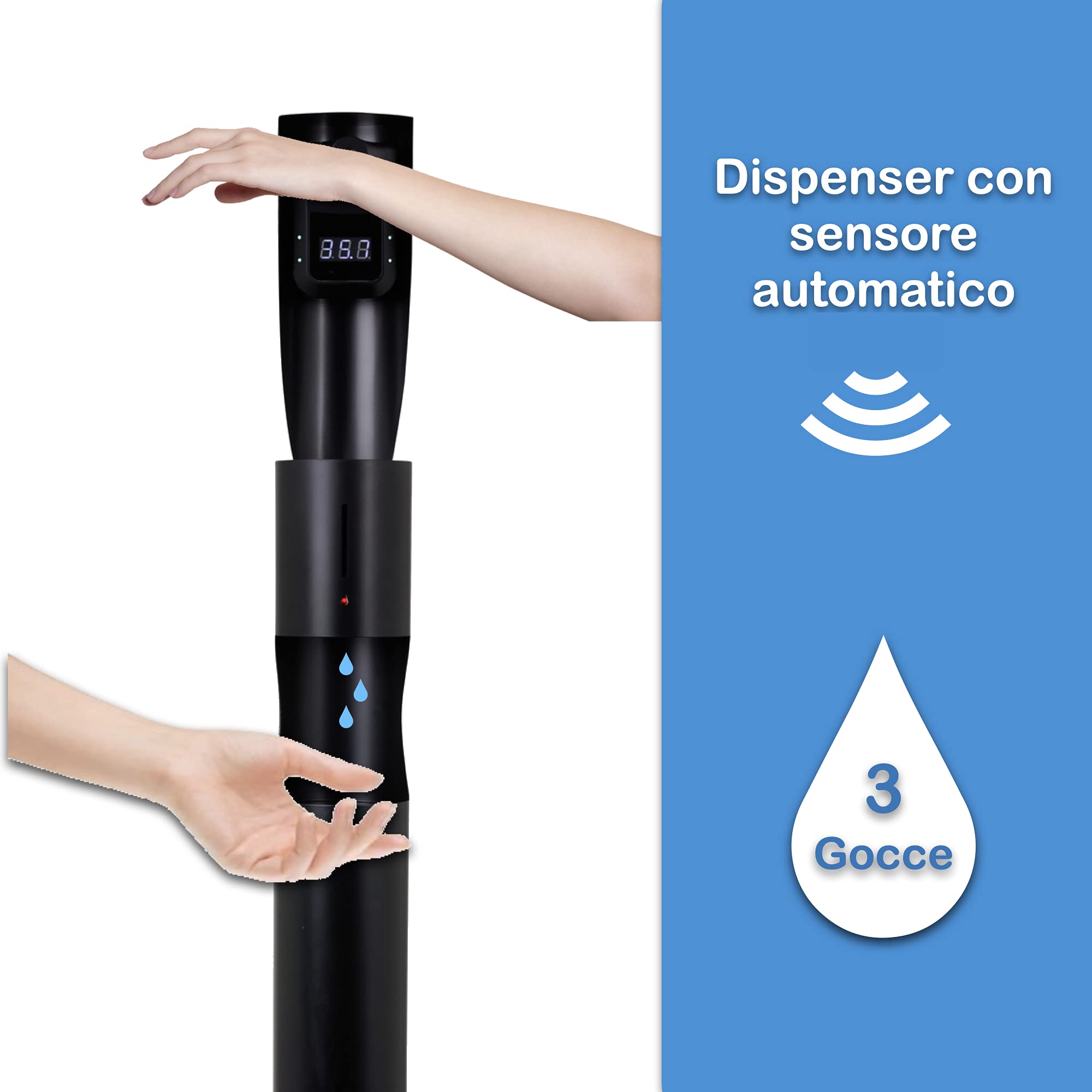 Termometro Digitale Elegante con Dispenser Automatico 160 cm | Colonna Adige/GT con Termoscanner e Dispenser Automatici certificati