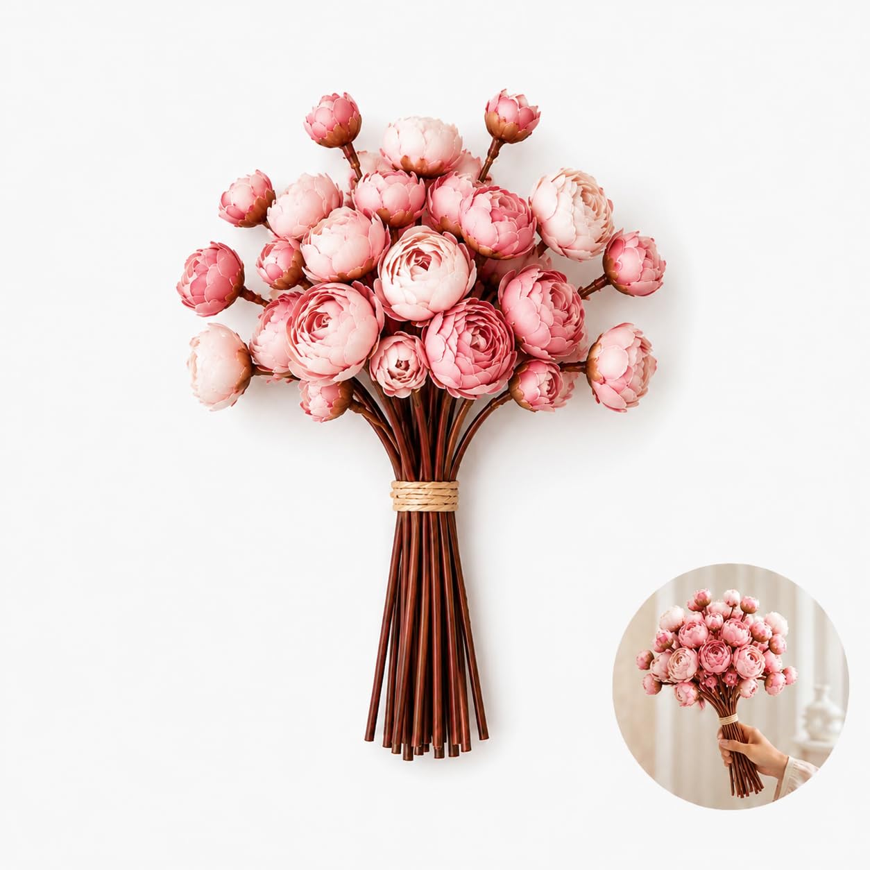 18PCS Dusty Rose Artificial Flowers, Artificial Peonies and Ranunculus Flowers, 3 Pack Fake Flower Bulk Peony Artificial Flowers, Faux Flowers for Vase Decor, Bride Bloom Flower for Wedding (Pink)